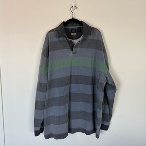 Vintage Striped Navy and Green Long Sleeve Polo Shirt